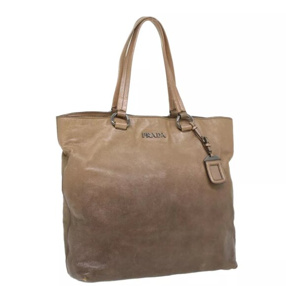 PRADA Tote Bag Leather Beige Auth ar8732 - Picture 1 of 16